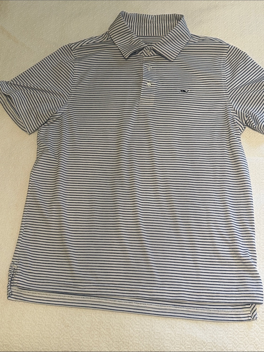 Vineyard Vines Boys White & Blue Striped Polo